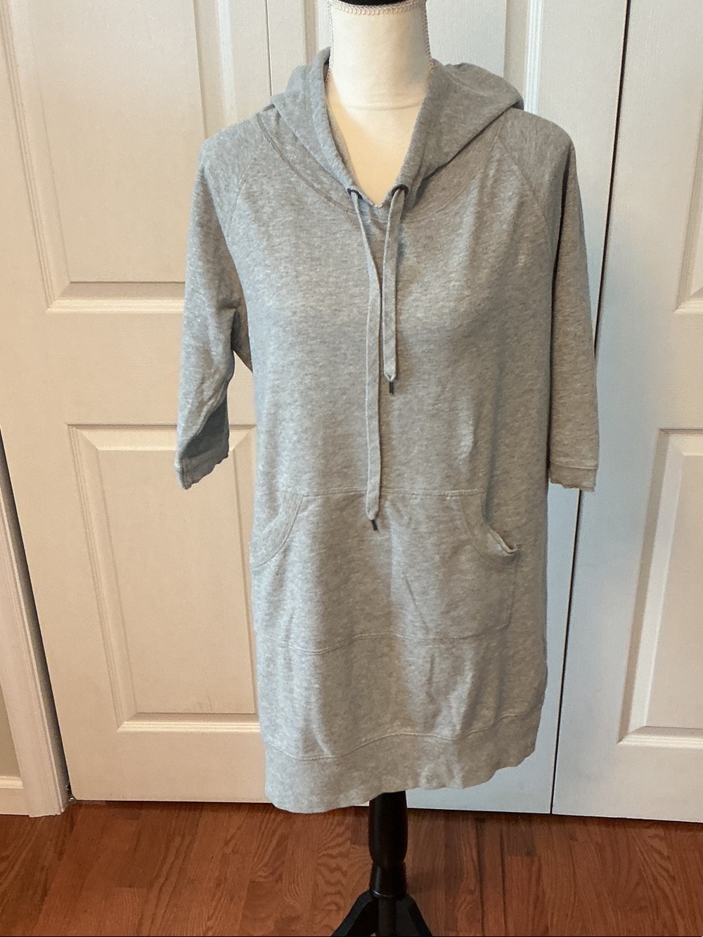 Norma Kamali Heather Gray Short Sleeve Hoodie Dress